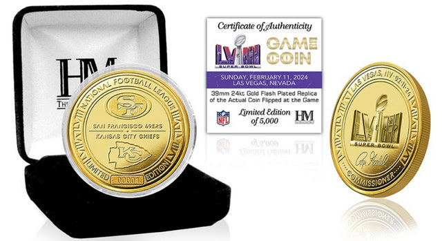 Super Bowl LVIII (58) Dueling Chiefs vs 49ers Gold Game Flip Coin