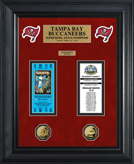 Buccaneers Super Bowl Ticket and Game Coin Collection Framed