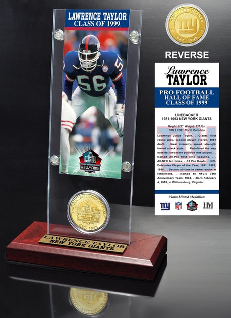 Lawrence Taylor 1999 Hall of Fame Inductee Ticket & Bronze Coin Acrylic Desktop (12-NFLHOF-LTTACRK)
