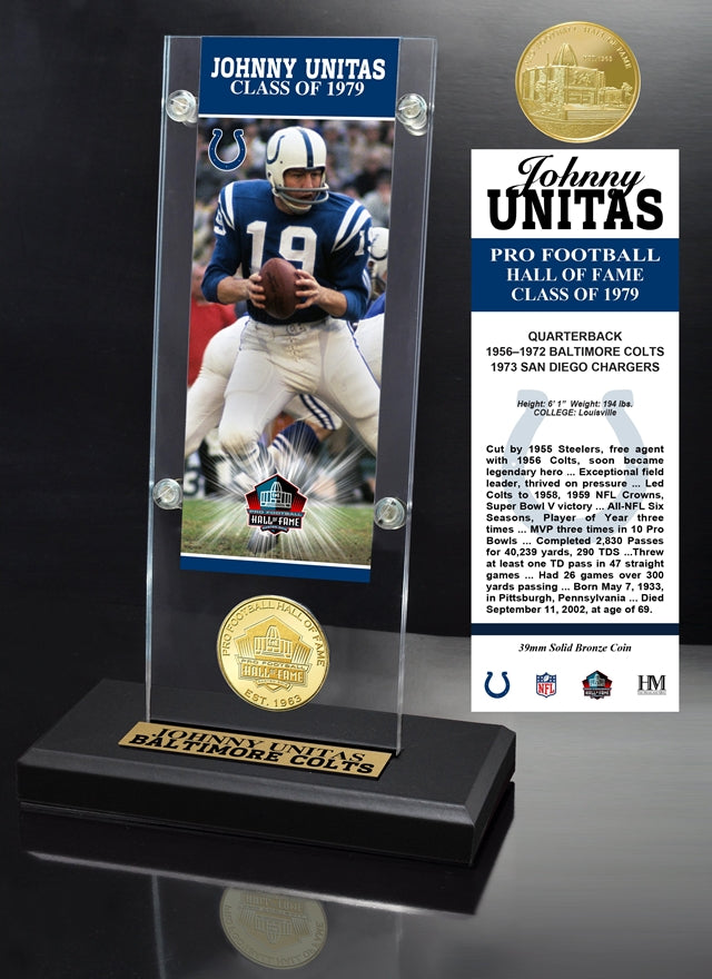 Johnny Unitas 1979 NFL Hall of Fame Ticket & Bronze Coin Acrylic Desktop