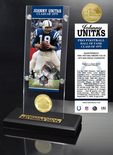 Johnny Unitas 1979 NFL Hall of Fame Ticket & Bronze Coin Acrylic Desktop