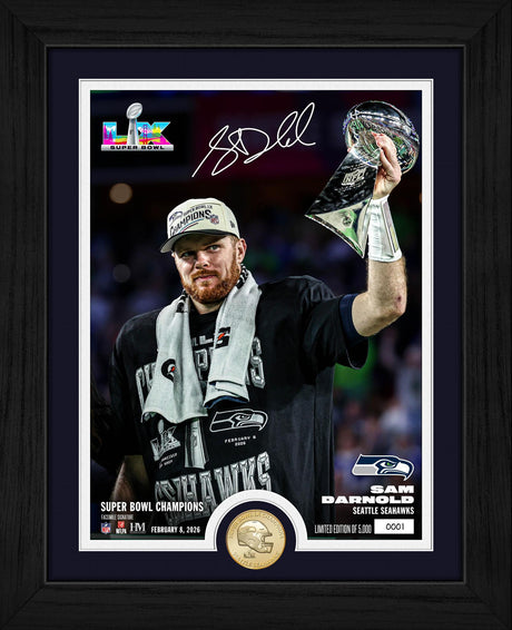 Seahawks Sam Darnold Super Bowl LX (60) Champs Lombardi Trophy Bronze Coin Photo Mint