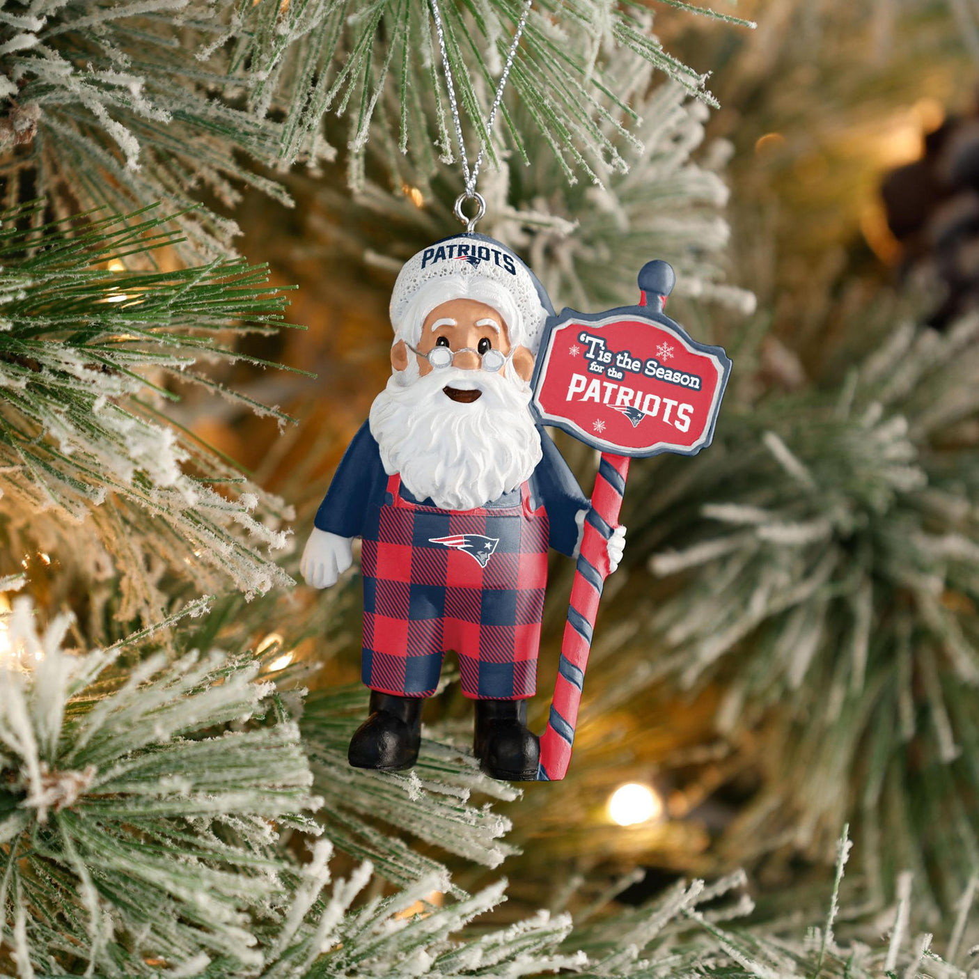 Patriots Santa Overalls Ornament