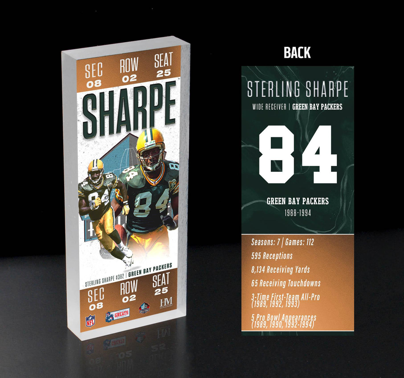 Sterling Sharpe Packers Pro Football Hall of Fame Class of 2025 Ticket 3D Acrylic Block