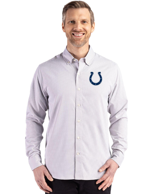 Colts Cutter & Buck Men's Skyline Eco Gingham Button Down Shirt