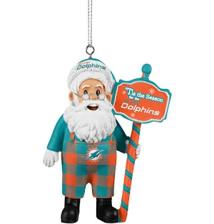 Dolphins Santa Overalls Ornament