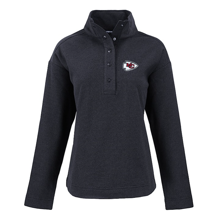 Chiefs Cutter and Buck Women's Black Hunts Point Eco Fleece Snap Pullover