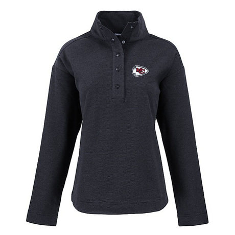 Chiefs Cutter and Buck Women's Black Hunts Point Eco Fleece Snap Pullover