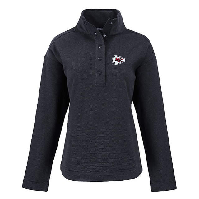 Chiefs Cutter and Buck Women's Black Hunts Point Eco Fleece Snap Pullover
