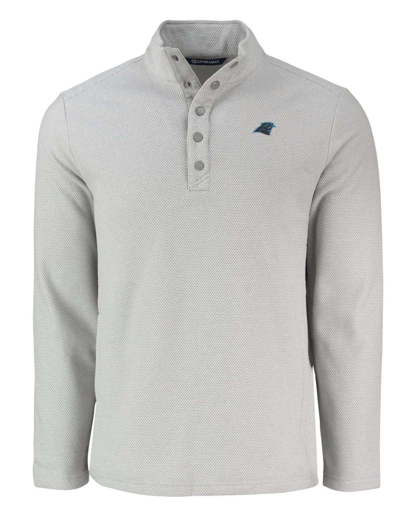 Panthers Cutter and Buck Men's Grey Hunts Point Eco Fleece Snap Pullover