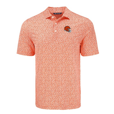 Browns Cutter and Buck Men's Orange Pike Eco Flora Print Polo
