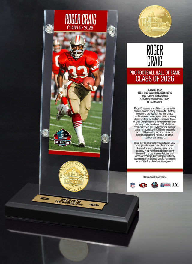 Roger Craig Class of 2026 Hall of Fame Induction Ticket and Bronze Coin Acrylic Display