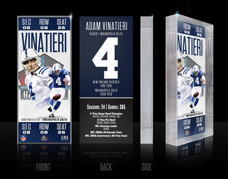 Adam Vinatieri Colts Class of 2026 Hall of Fame Induction Ticket Acrylic Block