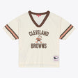 Browns 2026 Mitchell & Ness Women's Retro Roots Crop Boxy Yoke T-Shirt Pro Football Hall of Fame