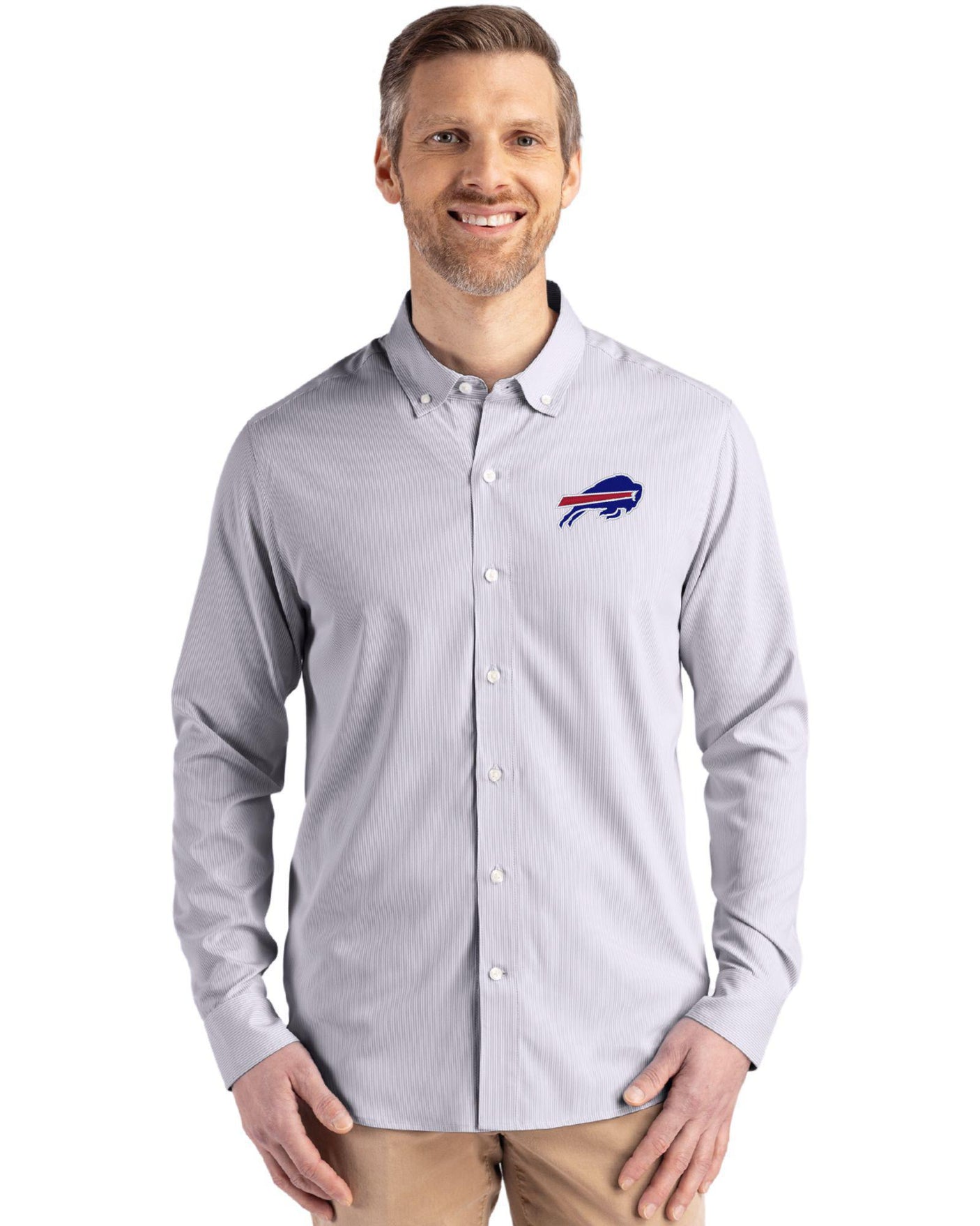 Bills Cutter & Buck Men's Skyline Eco Pinstripe Button Down Shirt