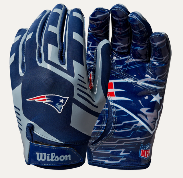 Patriots Wilson Adult NFL Stretch Fit Receivers Gloves Pro Football Hall of Fame