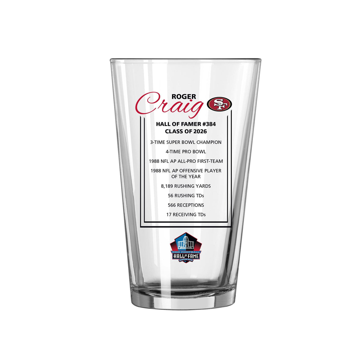 49ers Roger Craig Pint Glass