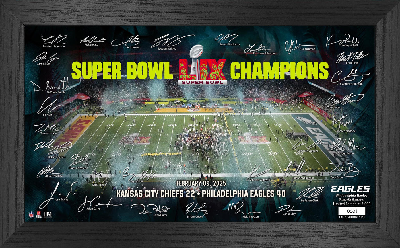 Eagles Super Bowl LIX Champions Signature Gridiron Frame