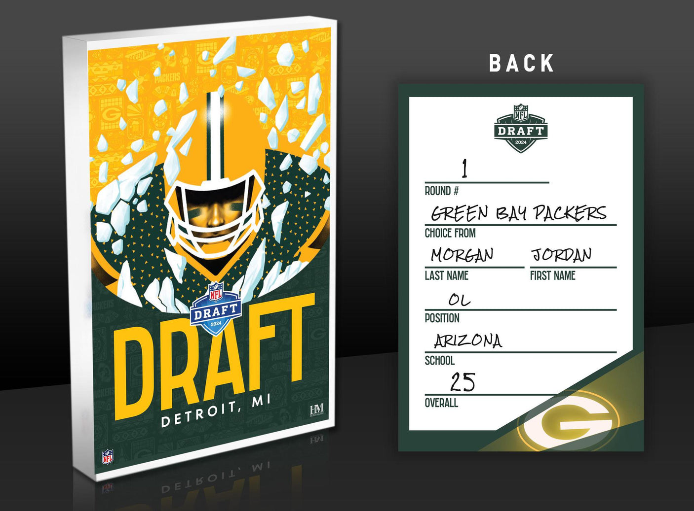 Packers Jordan Morgan 2024 NFL Draft Card 3D Acrylic Block