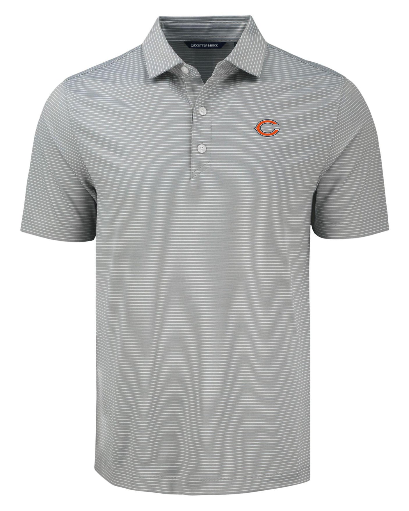 Bears Cutter and Buck Men's Grey Forge Eco Fine Line Stripe Recycled Polo