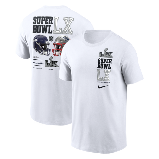 Patriots vs Seahawks 2026 Nike Men's Super Bowl LX (60) White Matchup T-Shirt