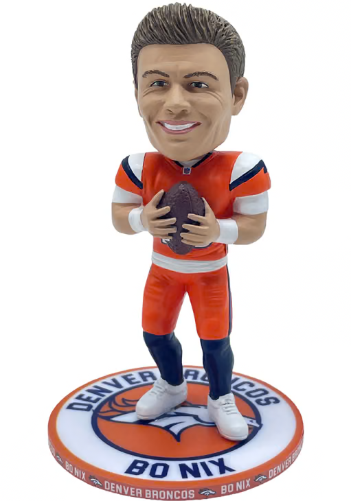 Broncos Bo Nix 5 Inch Repeat Name On Base Bobblehead Pro Football Hall of Fame
