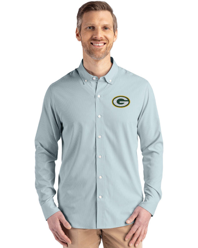 Packers Cutter & Buck Men's Skyline Eco Pinstripe Button Down Shirt