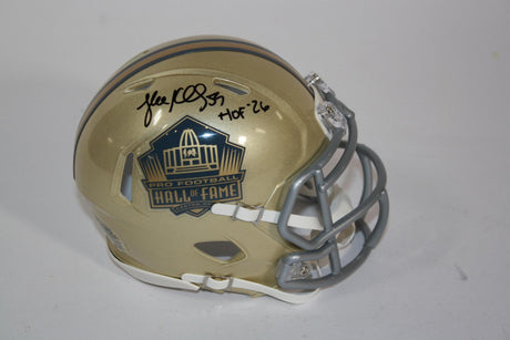 Luke Kuechly Autographed Hall of Fame Gold Mini Helmet with HOF Inscription
