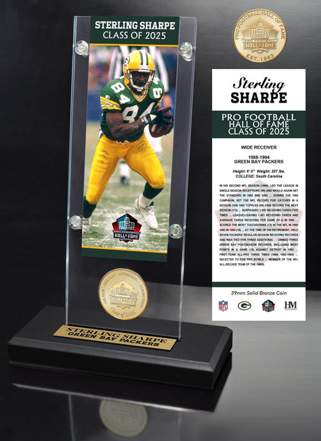 Packers Sterling Sharpe Pro Football Hall of Fame Class of 2025 Bronze Coin in Acrylic Display - DS