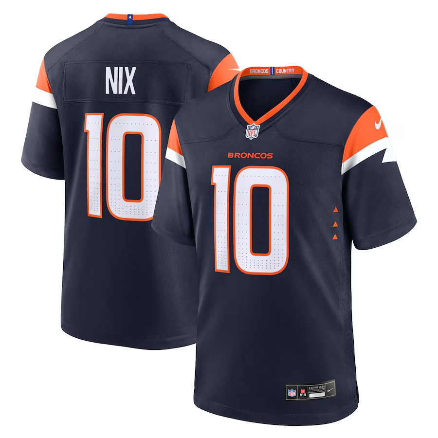 Broncos Bo Nix Men's Alternate Navy Nike Game Jersey
