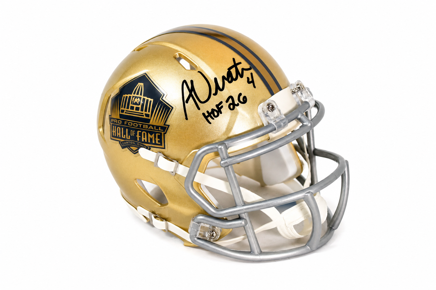 Adam Vinatieri Autographed Hall of Fame Gold Mini Helmet with HOF Inscription