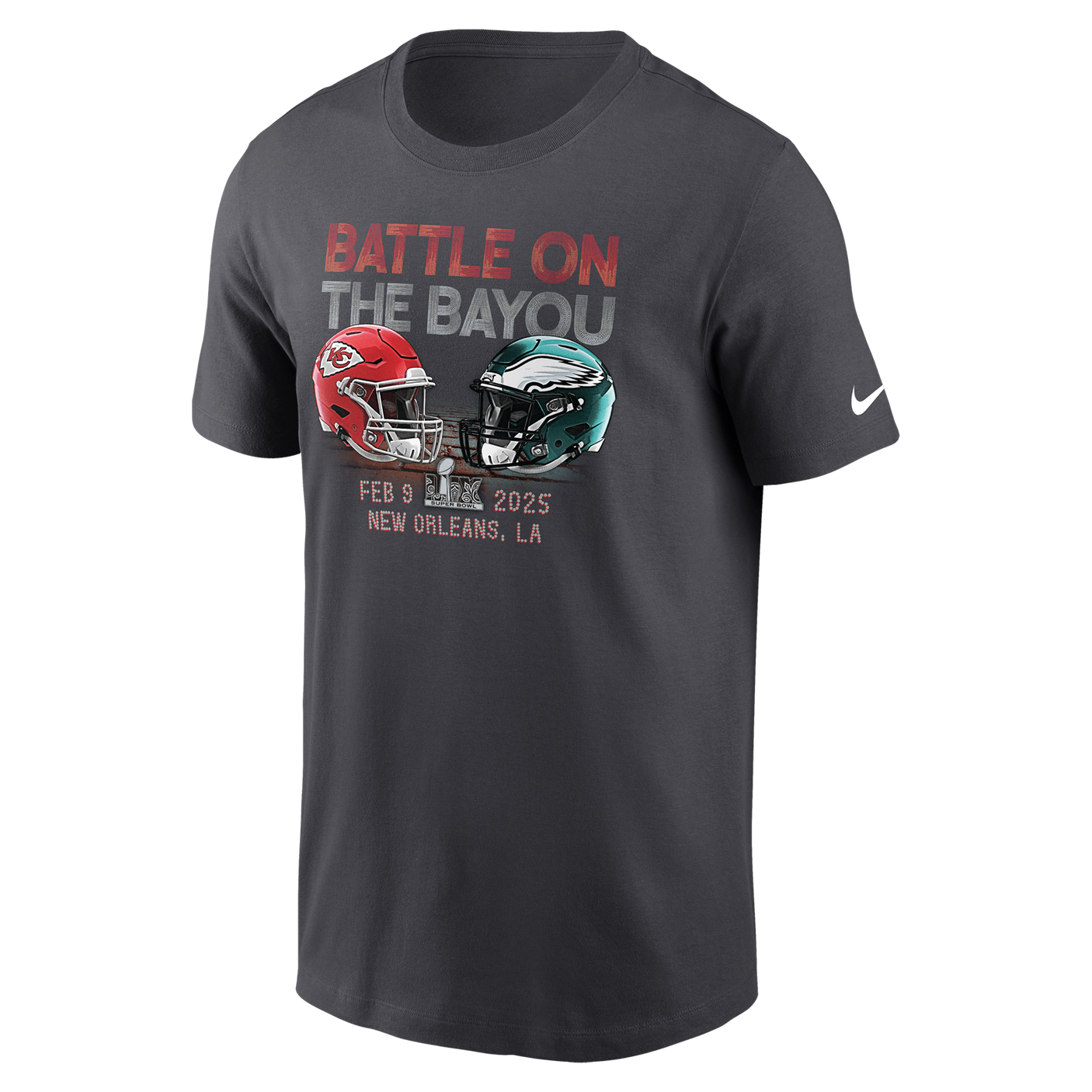 Chiefs vs Eagles Super Bowl LIX Matchup T-Shirt- Dark Grey