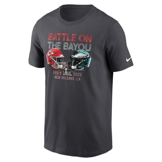 Chiefs vs Eagles Super Bowl LIX Matchup T-Shirt- Dark Grey