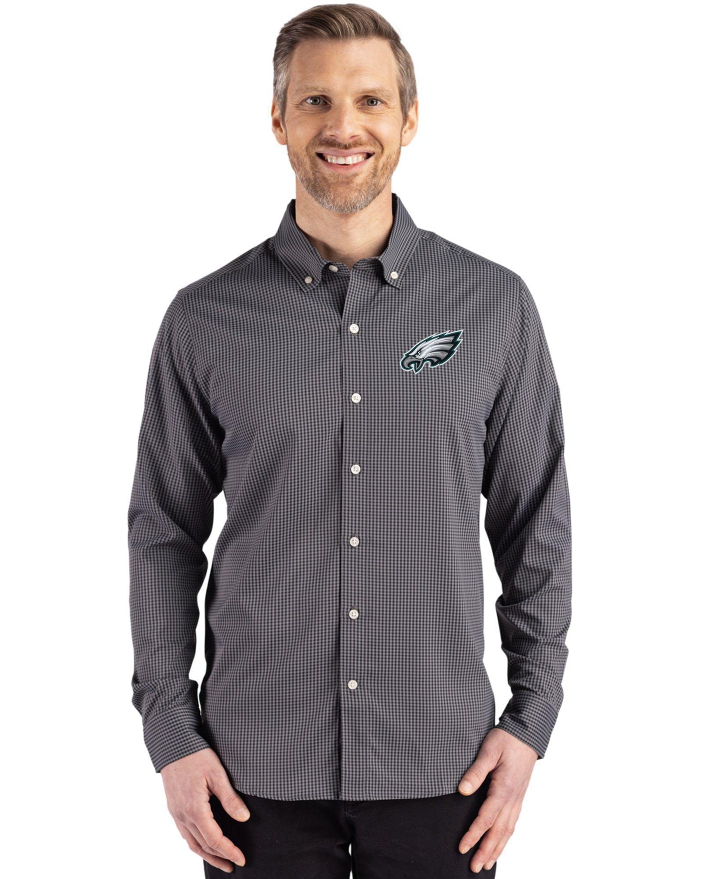 Eagles Cutter & Buck Men's Skyline Eco Gingham Button Down Shirt