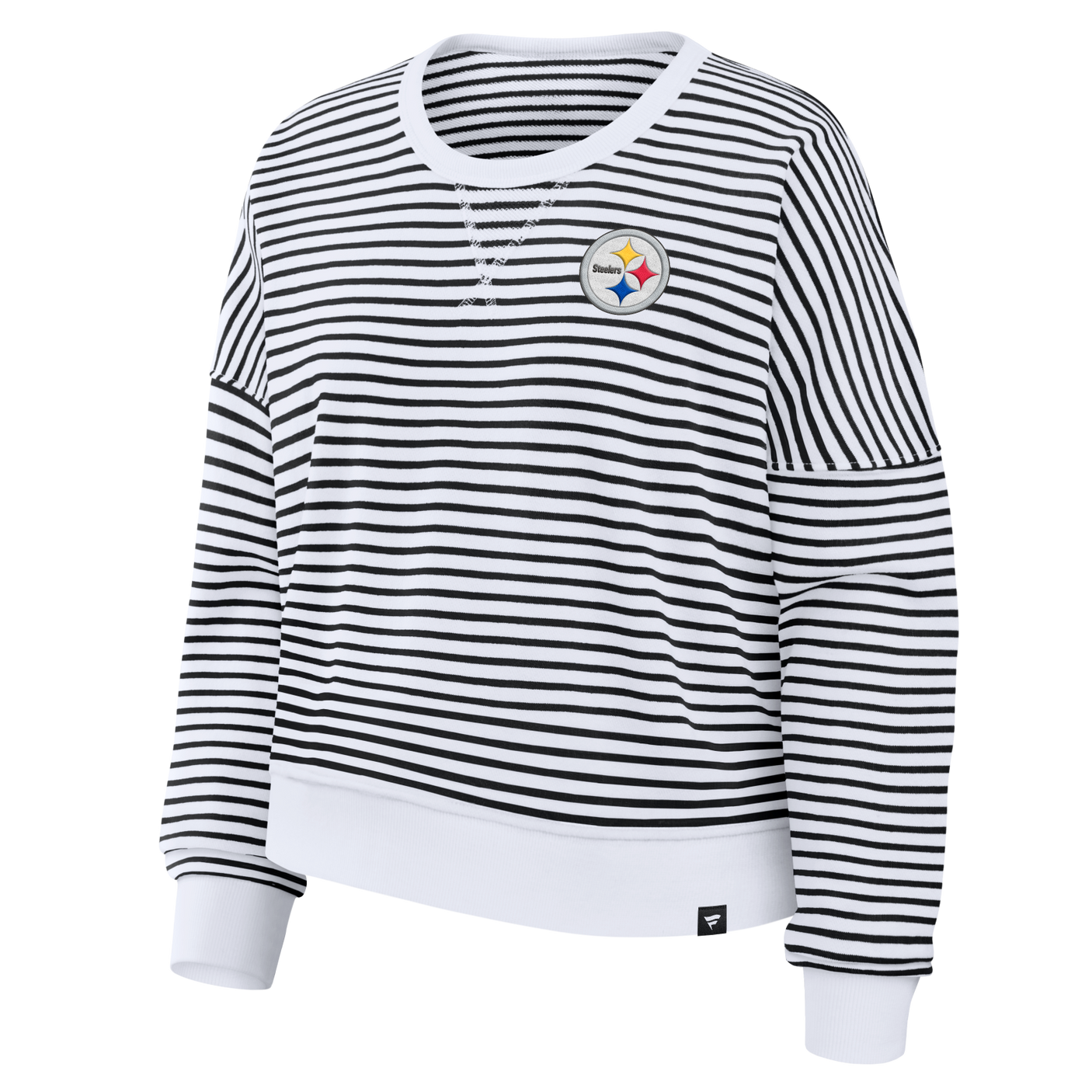 Steelers 2026 Fanatics Women's Striped Oversized French Terry Crewneck