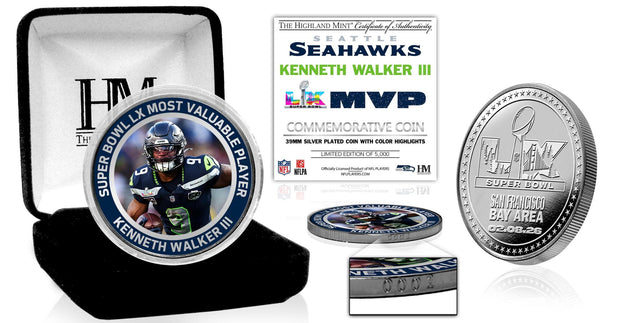 Seahawks Super Bowl LX (60) Champs MVP Silver Plated Color Coin