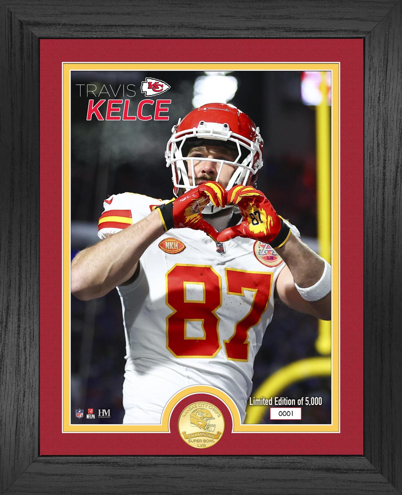 Kansas City Chiefs Super Bowl LVIII (58) Travis Kelce Heart Bronze Photo Mint