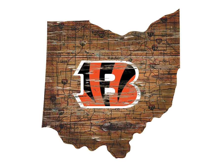 Bengals Distressed State Sign With Team Logo