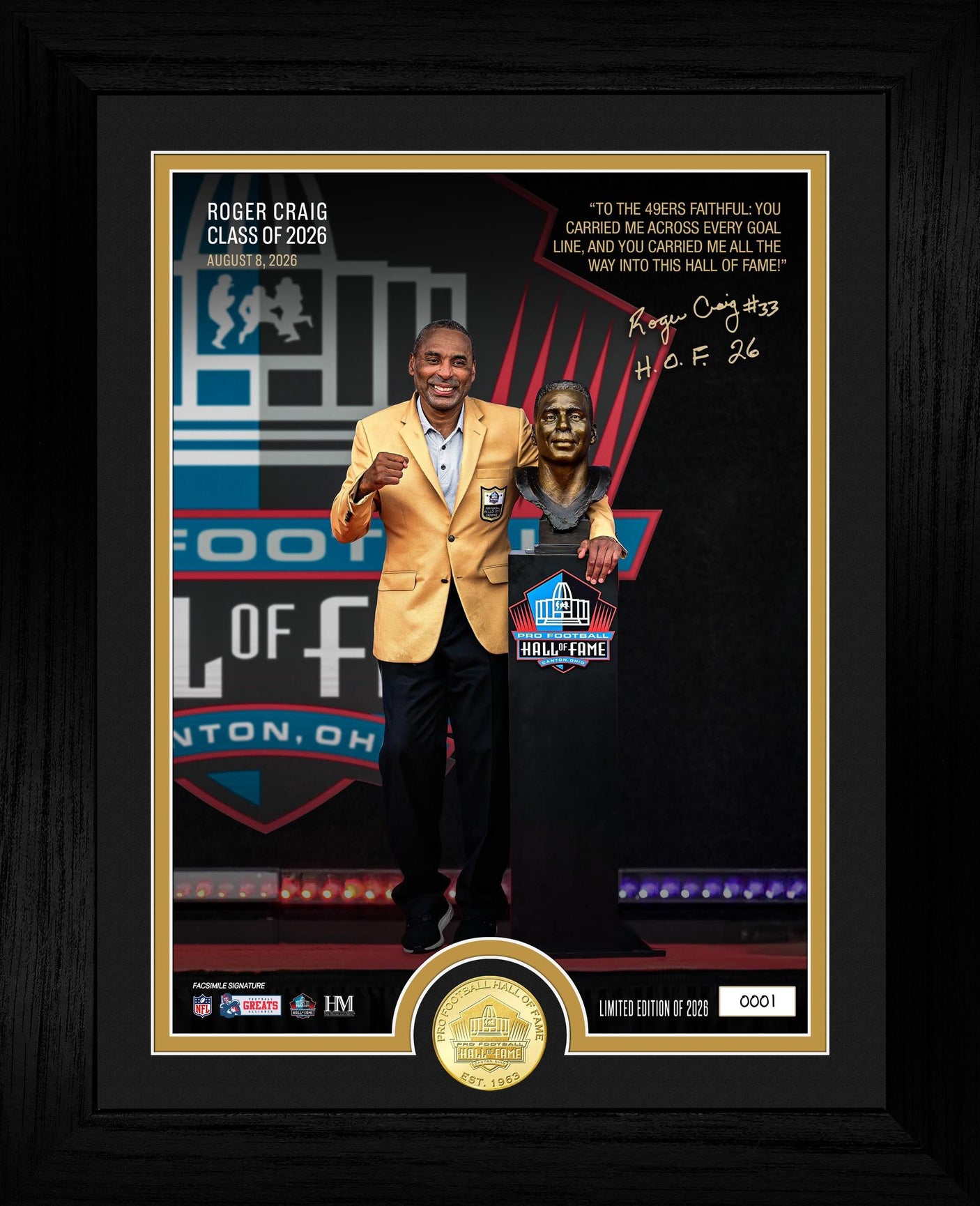Roger Craig Pro Football Hall of Fame Induction Bronze Coin Photo Mint
