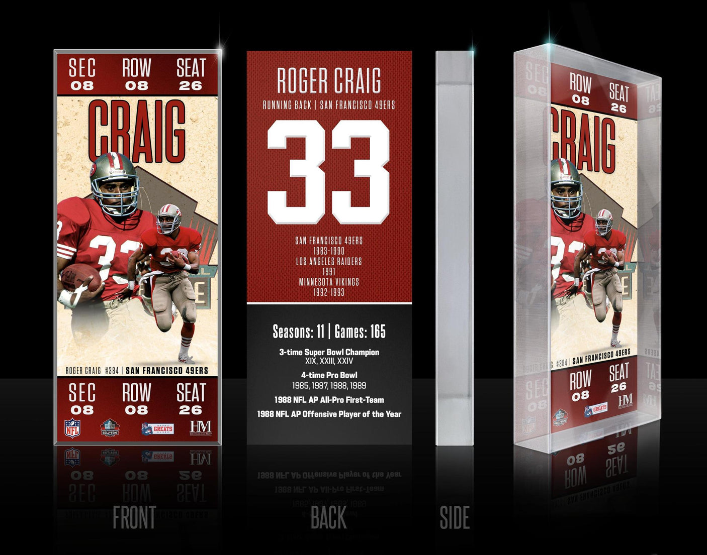 Roger Craig Class of 2026 Hall of Fame Induction Ticket Acrylic Block - DS