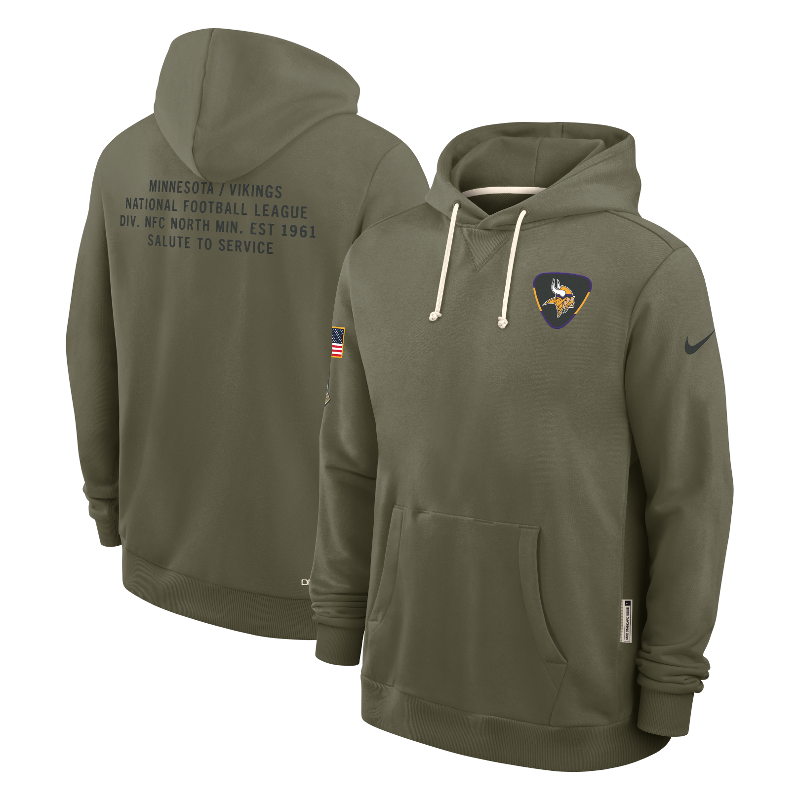 Men's Nike Olive Minnesota Vikings 2025 Salute to Service Sideline Standard Issue Dri-FIT Hoodie Size: Medium