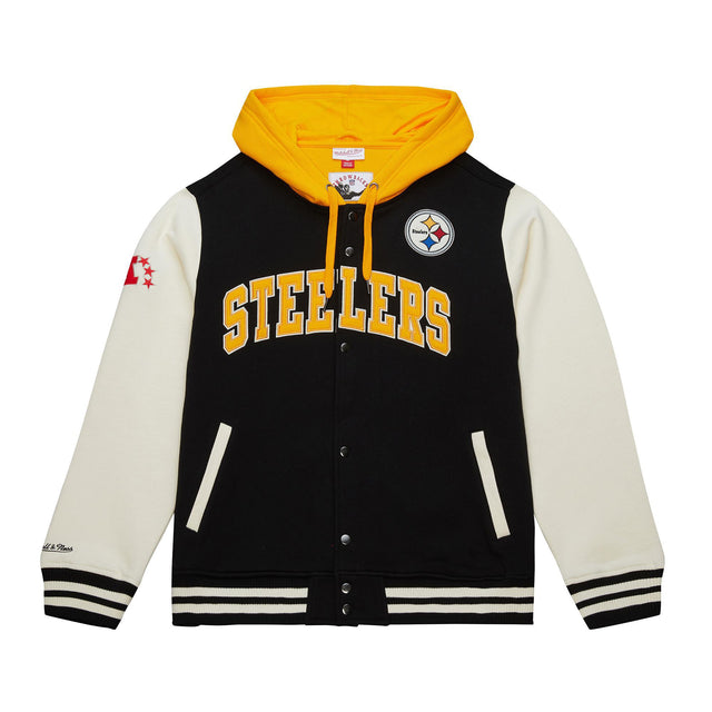 Steelers Men's Mitchell & Ness Courtside Fleece Button Front Vintage Logo Jacket