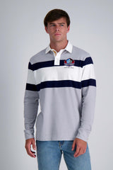 Pro Football Hall of Fame X Haggar - Gray& White Vintage Wash Rugby Polo Shirt