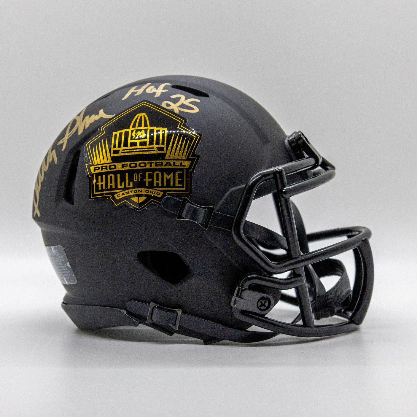 Sterling Sharpe Autographed Hall of Fame Black Mini Helmet