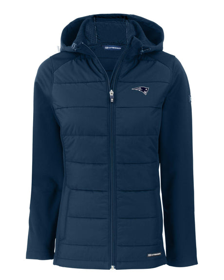 Patriots Cutter and Buck Women's Navy Evoke Eco Hybrid Hooded Jacket