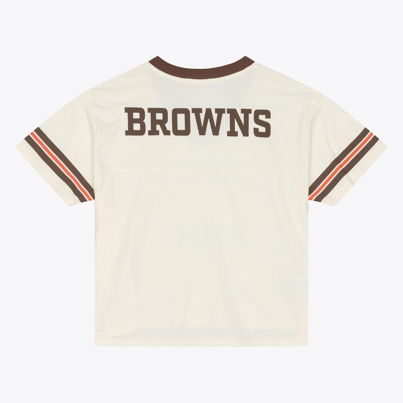 Browns 2026 Mitchell & Ness Women's Retro Roots Crop Boxy Yoke T-Shirt Pro Football Hall of Fame