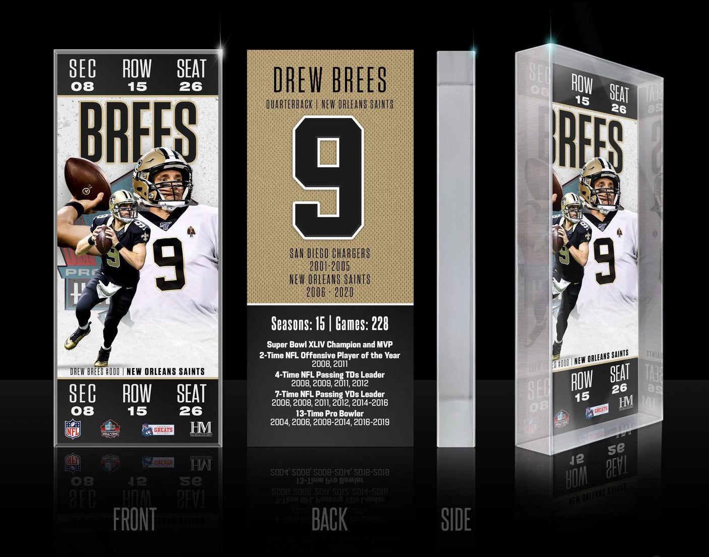 Drew Brees Class of 2026 Hall of Fame Induction Ticket Acrylic Block