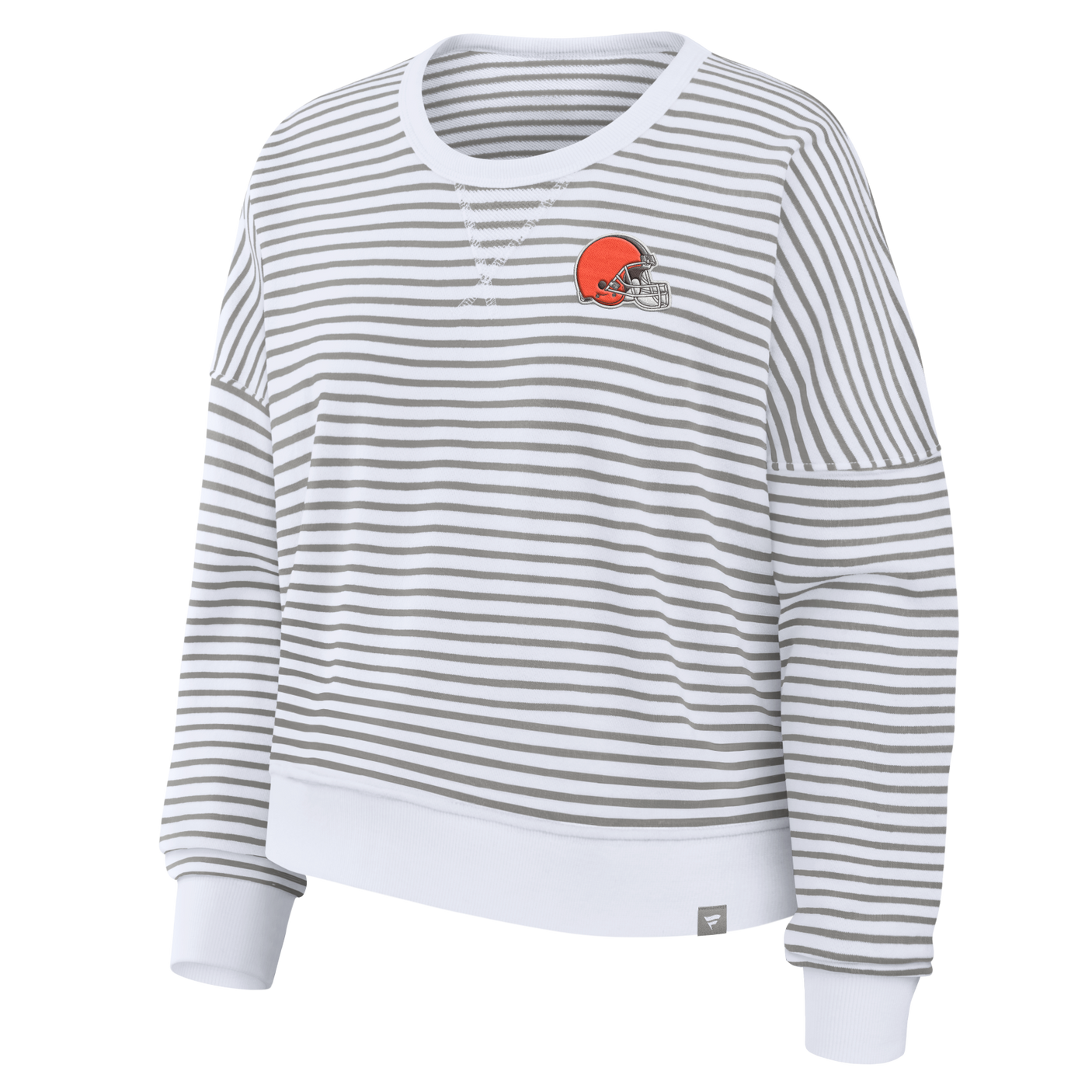 Browns 2026 Fanatics Women's Striped Oversized French Terry Crewneck