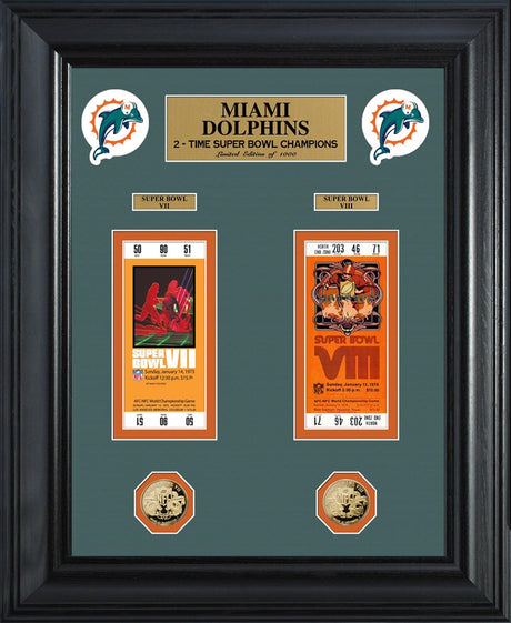 Dolphins Super Bowl Ticket and Game Coin Collection Framed