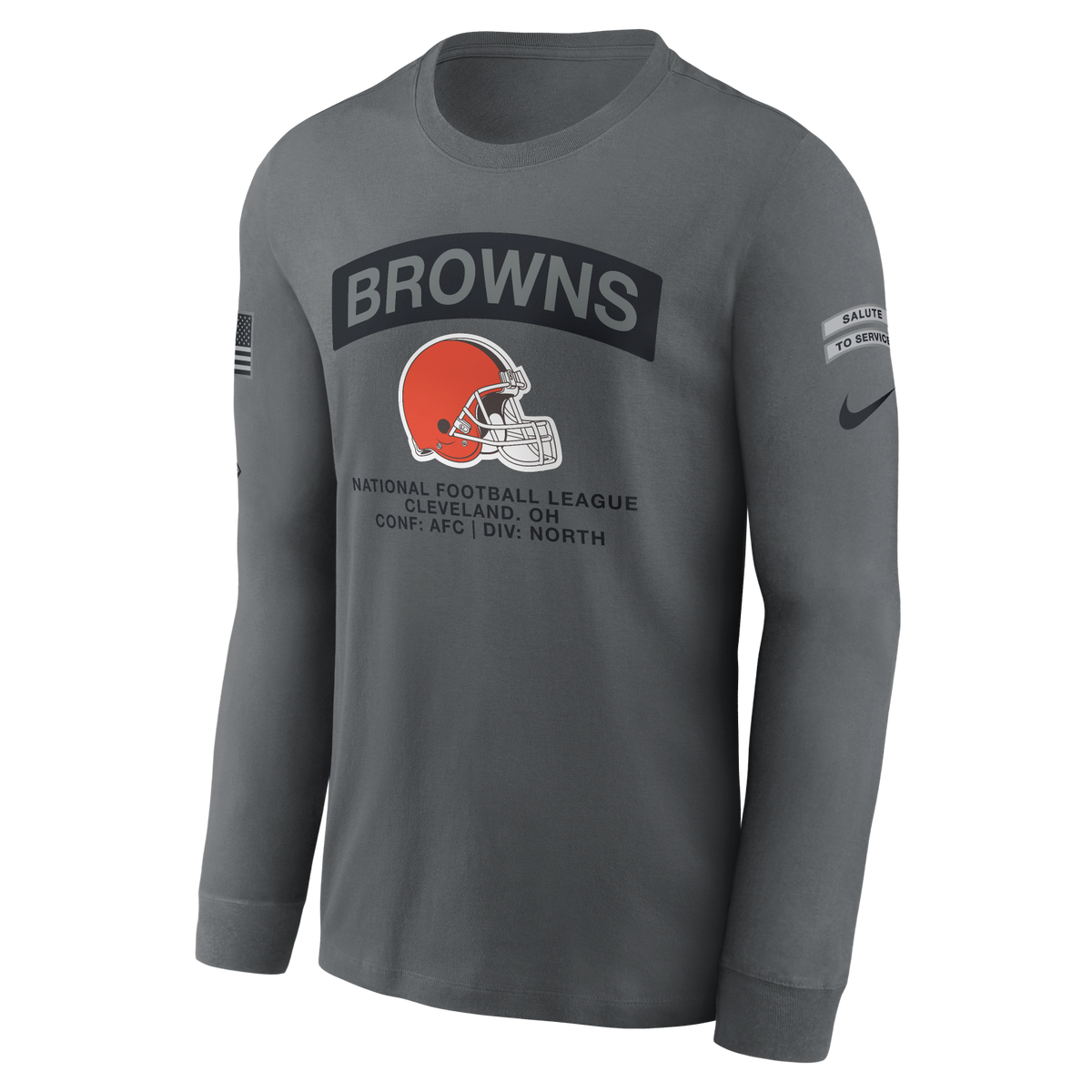 Browns 2026 Nike Men's Salute to Service Long Sleeve T-Shirt Pro Football Hall of Fame